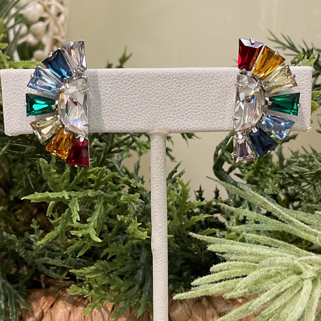 B. David Clip On Multicolor Crystal Earrings